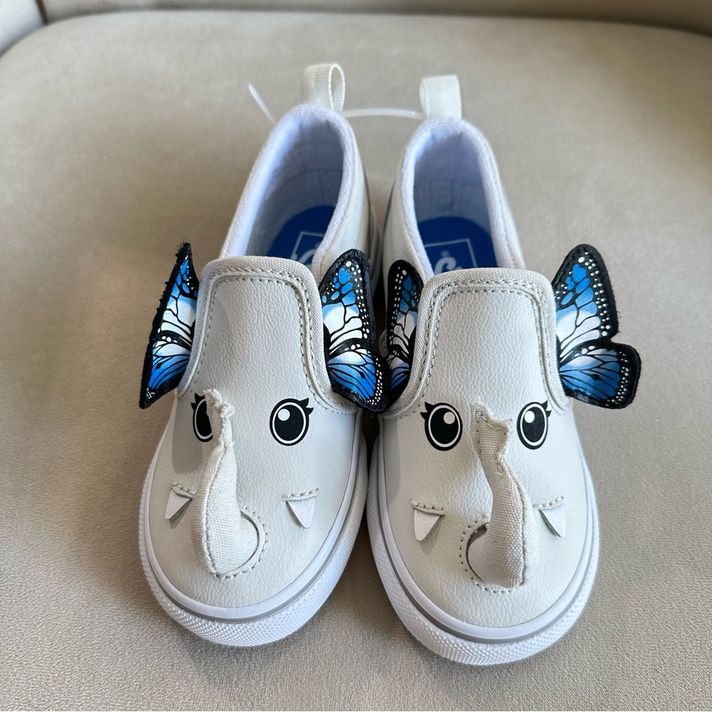 Kids Elephant Slip-On Shoes with Blue Butterfly